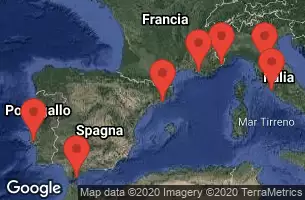 Civitavecchia, Italy, FLORENCE/PISA(LIVORNO),ITALY, MONTE CARLO, MONACO, PROVENCE(MARSEILLE), FRANCE, BARCELONA, SPAIN, AT SEA, GIBRALTAR, UNITED KINGDOM, LISBON, PORTUGAL