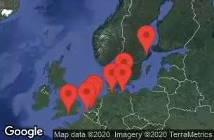 SOUTHAMPTON, ENGLAND, BRUSSELS (ZEEBRUGGE),BELGIUM, AMSTERDAM(ROTTERDAM),HOLLAND, AMSTERDAM, HOLLAND, KIEL CANAL, GERMANY, BERLIN (WARNEMUNDE), GERMANY, COPENHAGEN, DENMARK, AT SEA, STOCKHOLM, SWEDEN