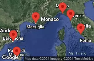 BARCELONA, SPAIN, PALMA DE MALLORCA, SPAIN, AT SEA, Civitavecchia, Italy, FLORENCE/PISA(LIVORNO),ITALY, PORTOFINO, ITALY, PROVENCE(MARSEILLE), FRANCE