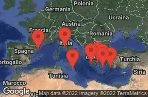 Civitavecchia, Italy, AT SEA, KATAKOLON, GREECE, SANTORINI, GREECE, MYKONOS, GREECE, RHODES, GREECE, ATHENS (PIRAEUS), GREECE, VALLETTA, MALTA, BARCELONA, SPAIN
