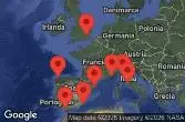 London, Southampton, England, AT SEA, LA CORUÑA, SPAIN, BARCELONA, SPAIN, Nice, Villefranche, France, Florence, Pisa, La Spezia, Italy, Civitavecchia, Italy, CARTAGENA, SPAIN, Seville, Cadiz, Spain