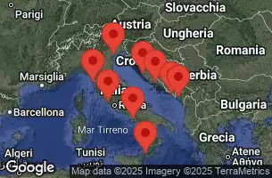 VENICE (RAVENNA), ITALY, ZADAR, CROATIA, DUBROVNIK, CROATIA, SPLIT, CROATIA, KOTOR, MONTENEGRO, AT SEA, SICILY (MESSINA), ITALY, NAPLES, CAPRI, ITALY, FLORENCE, PISA(LIVORNO),ITALY, Civitavecchia, Italy