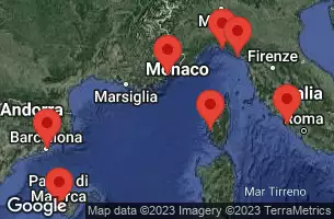Civitavecchia, Italy, AJACCIO, CORSICA, PORTOFINO, ITALY, LA SPEZIA, ITALY, CANNES, FRANCE, AT SEA, PALMA DE MALLORCA, SPAIN, BARCELONA, SPAIN