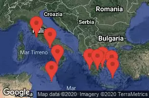 Civitavecchia, Italy, SICILY (MESSINA), ITALY, VALLETTA, MALTA, AT SEA, SANTORINI, GREECE, ATHENS (PIRAEUS), GREECE, MYKONOS, GREECE, NAUPLION, GREECE, KATAKOLON, GREECE, NAPLES/CAPRI, ITALY