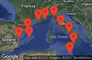BARCELONA, SPAIN, PROVENCE(MARSEILLE), FRANCE, NICE (VILLEFRANCHE), FRANCE, LA SPEZIA, ITALY, Civitavecchia, Italy, NAPLES/CAPRI, ITALY, SICILY (MESSINA), ITALY, VALLETTA, MALTA, AT SEA, PALMA DE MALLORCA, SPAIN, VALENCIA, SPAIN
