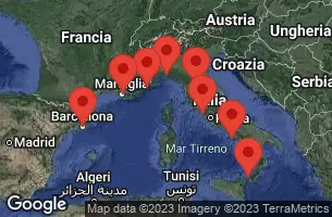 BARCELONA, SPAIN, PROVENCE(MARSEILLE), FRANCE, NICE (VILLEFRANCHE), FRANCE, FLORENCE/PISA(LIVORNO),ITALY, GENOA, ITALY, AT SEA, SICILY (MESSINA), ITALY, NAPLES/CAPRI, ITALY, Civitavecchia, Italy