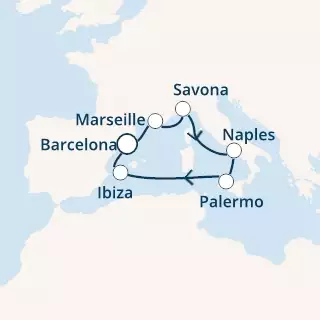 COSTA DIADEMA - itinerár  6 nocí odchod z BARCELONA dňa 31/07/2020 - Spain, France, Italy, Balearic Islands