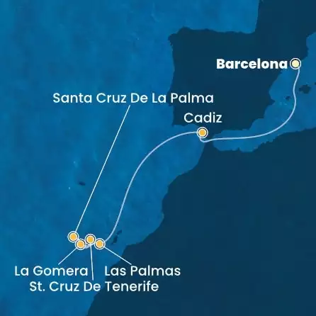 COSTA FORTUNA - itinerár  6 nocí odchod z BARCELONA dňa 15/12/2025 - Spain, Canary Islands