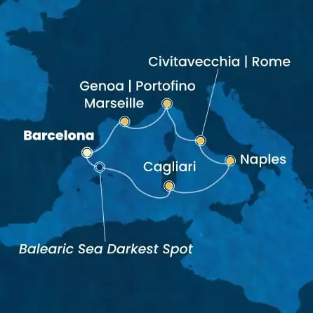 COSTA TOSCANA - itinerár  6 nocí odchod z BARCELONA dňa 08/03/2026 - Spain, Italy, France