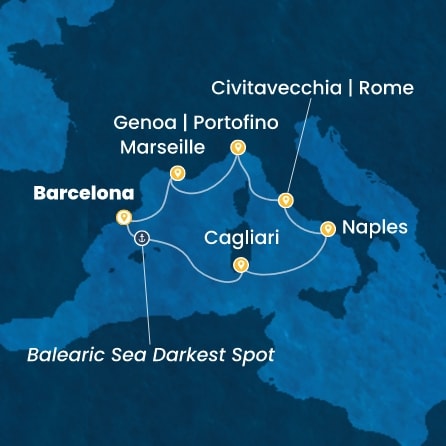COSTA TOSCANA - itinerár  6 nocí odchod z BARCELONA dňa 25/10/2026 - Spain, Italy, France