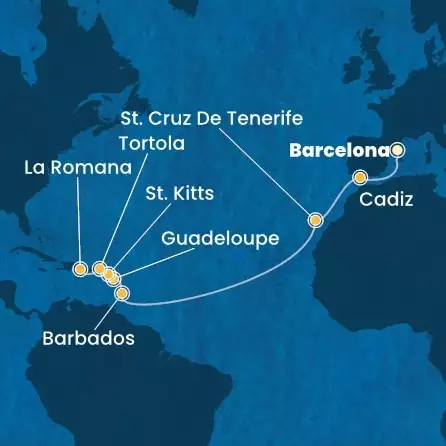 COSTA FASCINOSA - itinerár  14 nocí odchod z BARCELONA dňa 07/12/2024 - Spain, Canary Islands, Antilles, Virgin Islands, Dominican Republic