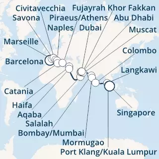 Spain, France, Italy, Greece, Jordan, Oman, United Arab Emirates, India, Sri Lanka, Malaysia, Singapore