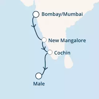 COSTA VICTORIA - itinerár  6 nocí odchod z BOMBAY-MUMBAI dňa 15/02/2020 - India, Maldives