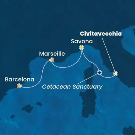 COSTA TOSCANA - itinerár  2 nocí odchod z CIVITAVECCHIA dňa 13/12/2024 - Italy, France, Spain