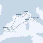 Italy, Corsica (France), Balearic Islands, Spain, France