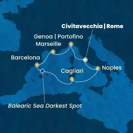 COSTA TOSCANA - itinerár  6 nocí odchod z CIVITAVECCHIA dňa 12/03/2026 - Italy, France, Spain