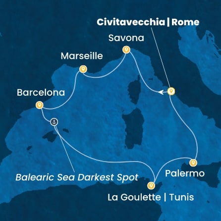 COSTA PACIFICA - itinerár  6 nocí odchod z CIVITAVECCHIA dňa 10/10/2026 - Italy, France, Spain, Tunisia