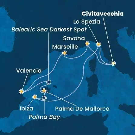 COSTA PACIFICA - itinerár  7 nocí odchod z CIVITAVECCHIA dňa 03/04/2026 - Italy, France, Spain, Balearic Islands