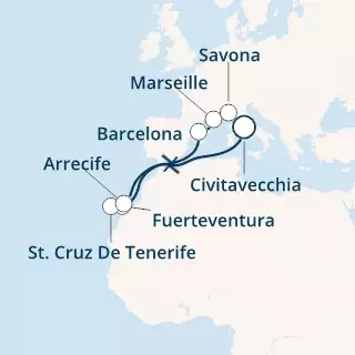 COSTA DIADEMA - itinerár  11 nocí odchod z CIVITAVECCHIA dňa 04/11/2020 - Italy, Spain, Canary Islands, France