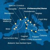 Italy, Corsica (France), Balearic Islands, Spain, France