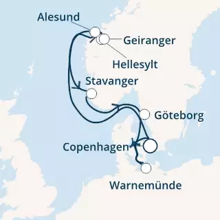 COSTA FASCINOSA - itinerár  6 nocí odchod z COPENHAGEN dňa 01/08/2020 - Denmark, Norway, Germany
