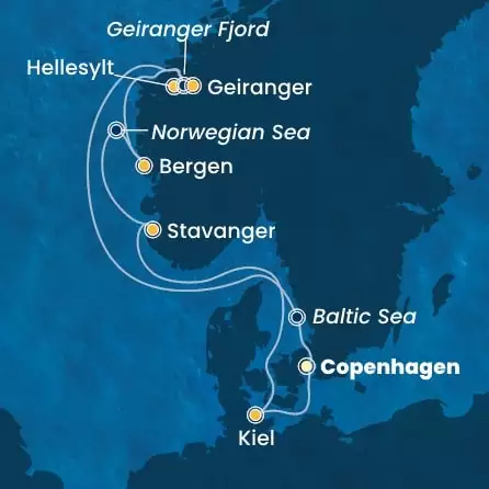 COSTA DIADEMA - itinerár  6 nocí odchod z COPENHAGEN dňa 09/08/2025 - Denmark, Norway, Germany
