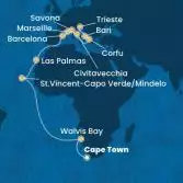 South Africa, Namibia, Cape Verde, Canary Islands, Spain, France, Italy, Greece