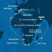 United Arab Emirates, Mauritius, South Africa, Namibia, Canary Islands, Gibraltar, Spain, Italy, France