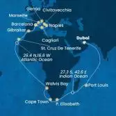 United Arab Emirates, Mauritius, South Africa, Namibia, Canary Islands, Gibraltar, Spain, Italy, France