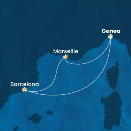 COSTA SMERALDA - itinerár  2 nocí odchod z GENOA dňa 21/11/2025 - Italy, France, Spain