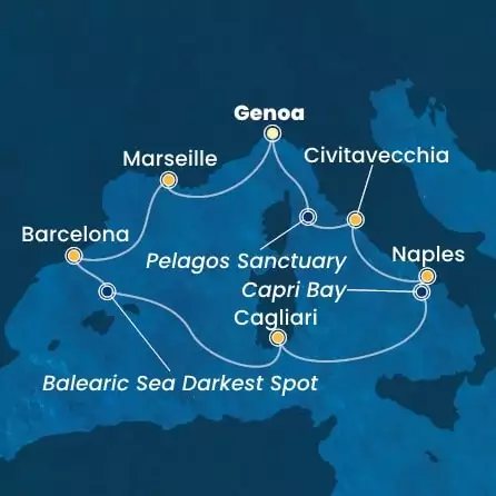 COSTA SMERALDA - itinerár  6 nocí odchod z GENOA dňa 23/05/2025 - Italy, France, Spain