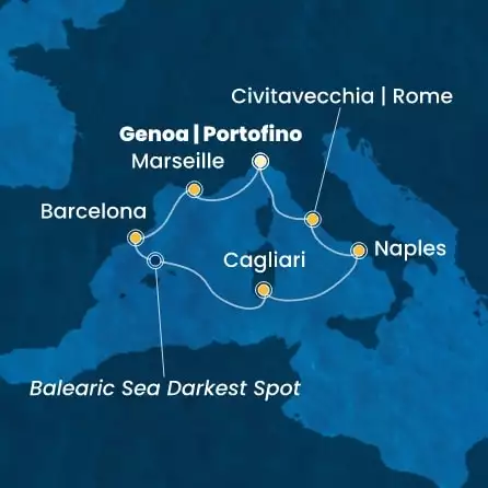COSTA TOSCANA - itinerár  6 nocí odchod z GENOA dňa 27/03/2026 - Italy, France, Spain