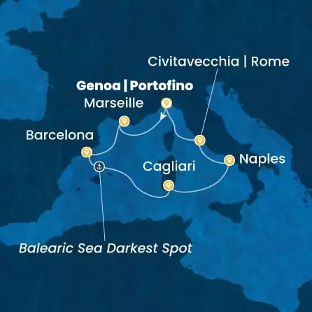 COSTA TOSCANA - itinerár  6 nocí odchod z GENOA dňa 23/10/2026 - Italy, France, Spain