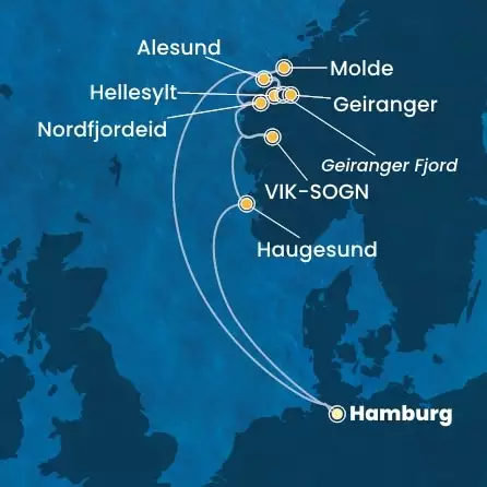 COSTA FAVOLOSA - itinerár  8 nocí odchod z HAMBURG dňa 01/07/2026 - Germany, Norway