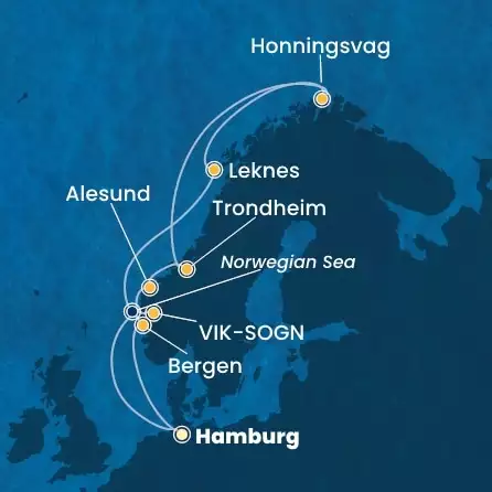 COSTA FAVOLOSA - itinerár  11 nocí odchod z HAMBURG dňa 19/06/2026 - Germany, Norway