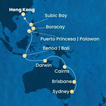 COSTA SERENA - itinerár  19 nocí odchod z HONG KONG dňa 23/10/2026 - China, Philippines, Australia