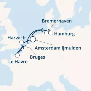 COSTA MEDITERRANEA - itinerár  6 nocí odchod z AMSTERDAM IJMUIDEN dňa 08/09/2019 - England, France, Belgium, Germany