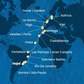 Brazil, Canary Islands, Morocco, Spain, Portugal, France, England, Denmark, Germany