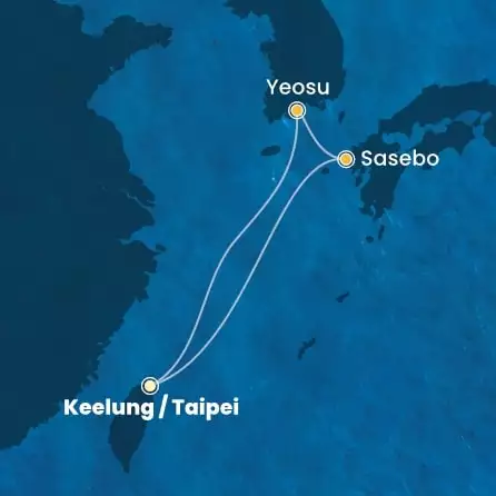 COSTA SERENA - itinerár  4 nocí odchod z KEELUNG dňa 01/04/2026 - Taiwan