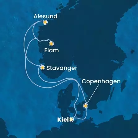 COSTA DIADEMA - itinerár  6 nocí odchod z KIEL dňa 22/05/2026 - Germany, Denmark, Norway