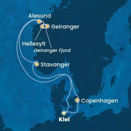 COSTA DIADEMA - itinerár  6 nocí odchod z KIEL dňa 26/06/2026 - Germany, Denmark, Norway