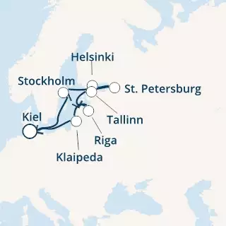 COSTA FAVOLOSA - itinerár  9 nocí odchod z KIEL dňa 28/07/2020 - Germany, Sweden, Finland, Russia, Estonia, Latvia, Lithuania