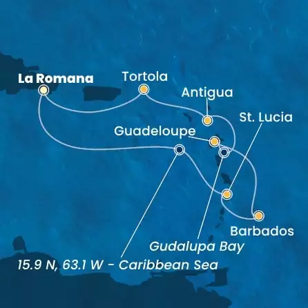 COSTA FASCINOSA - itinerár  6 nocí odchod z LA ROMANA dňa 22/12/2024 - Dominican Republic, Antilles, Virgin Islands