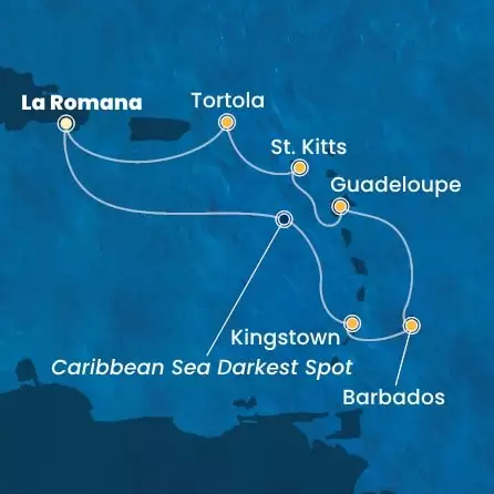 COSTA PACIFICA - itinerár  6 nocí odchod z LA ROMANA dňa 21/12/2025 - Dominican Republic, Antilles, Virgin Islands