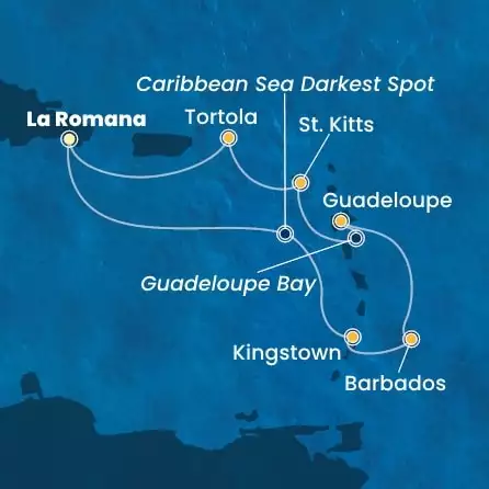 COSTA PACIFICA - itinerár  6 nocí odchod z LA ROMANA dňa 18/01/2026 - Dominican Republic, Antilles, Virgin Islands