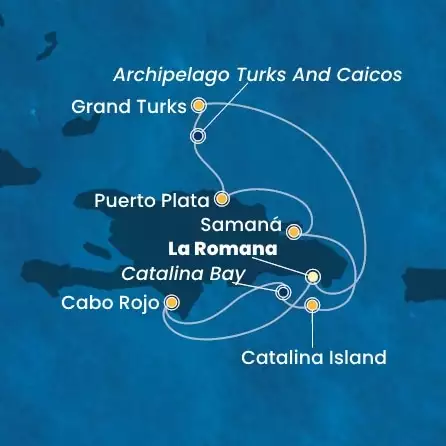 COSTA PACIFICA - itinerár  6 nocí odchod z LA ROMANA dňa 08/02/2026 - Dominican Republic, Turks Islands