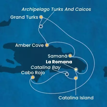 COSTA PACIFICA - itinerár  6 nocí odchod z LA ROMANA dňa 08/03/2026 - Dominican Republic, Turks Islands