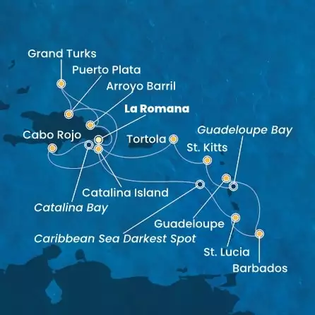 COSTA FASCINOSA - itinerár  13 nocí odchod z LA ROMANA dňa 27/12/2026 - Dominican Republic, Turks Islands, Antilles, Virgin Islands