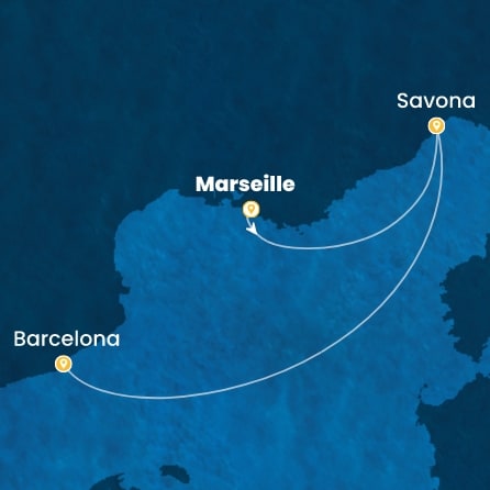 COSTA DIADEMA - itinerár  2 nocí odchod z MARSEILLES dňa 28/10/2026 - France, Italy, Spain