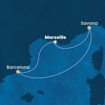 COSTA FASCINOSA - itinerár  3 nocí odchod z MARSEILLES dňa 31/03/2026 - France, Italy, Spain